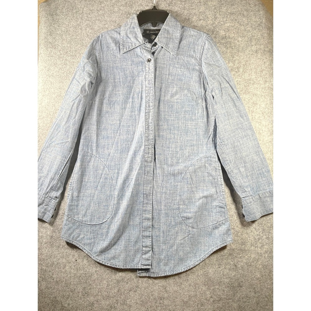 INC Concepts blue linen-blend tunic shirt featuring long sleeves Size 2